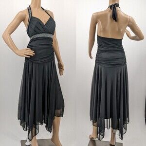 Vintage y2k Trixxi Halter Dress Midi Fairycore Mesh Siren Black Trashy Size L